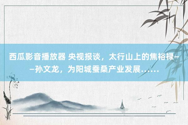 西瓜影音播放器 央视报谈，太行山上的焦裕禄——孙文龙，为阳城蚕桑产业发展……